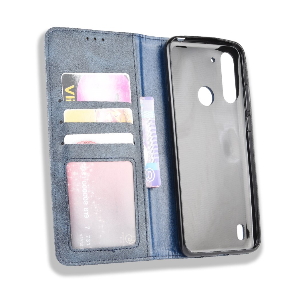 Retro Magnetic Leather Phone Cover for Motorola Moto G8 Power Lite - Blue-4