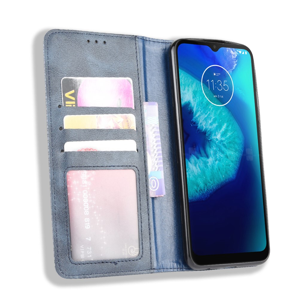 Retro Magnetic Leather Phone Cover for Motorola Moto G8 Power Lite - Blue-5