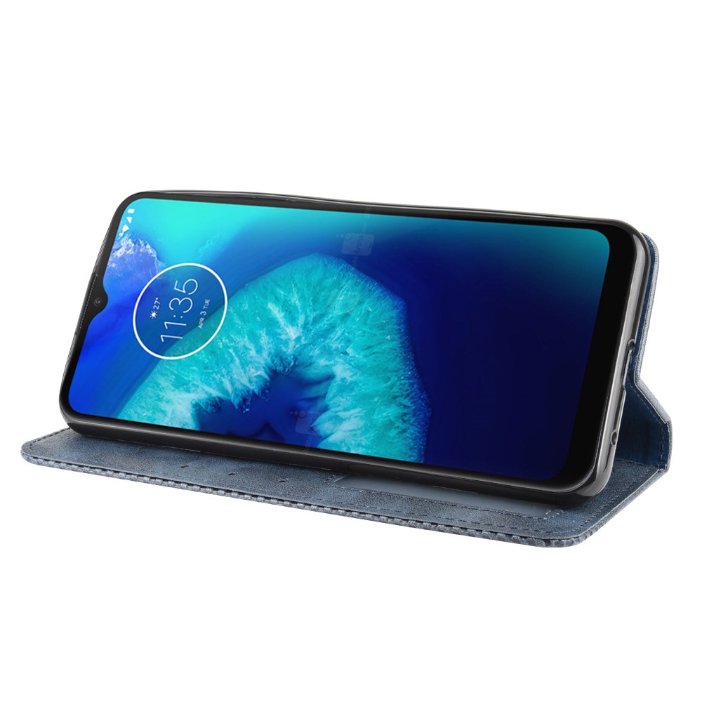 Retro Magnetic Leather Phone Cover for Motorola Moto G8 Power Lite - Blue-6
