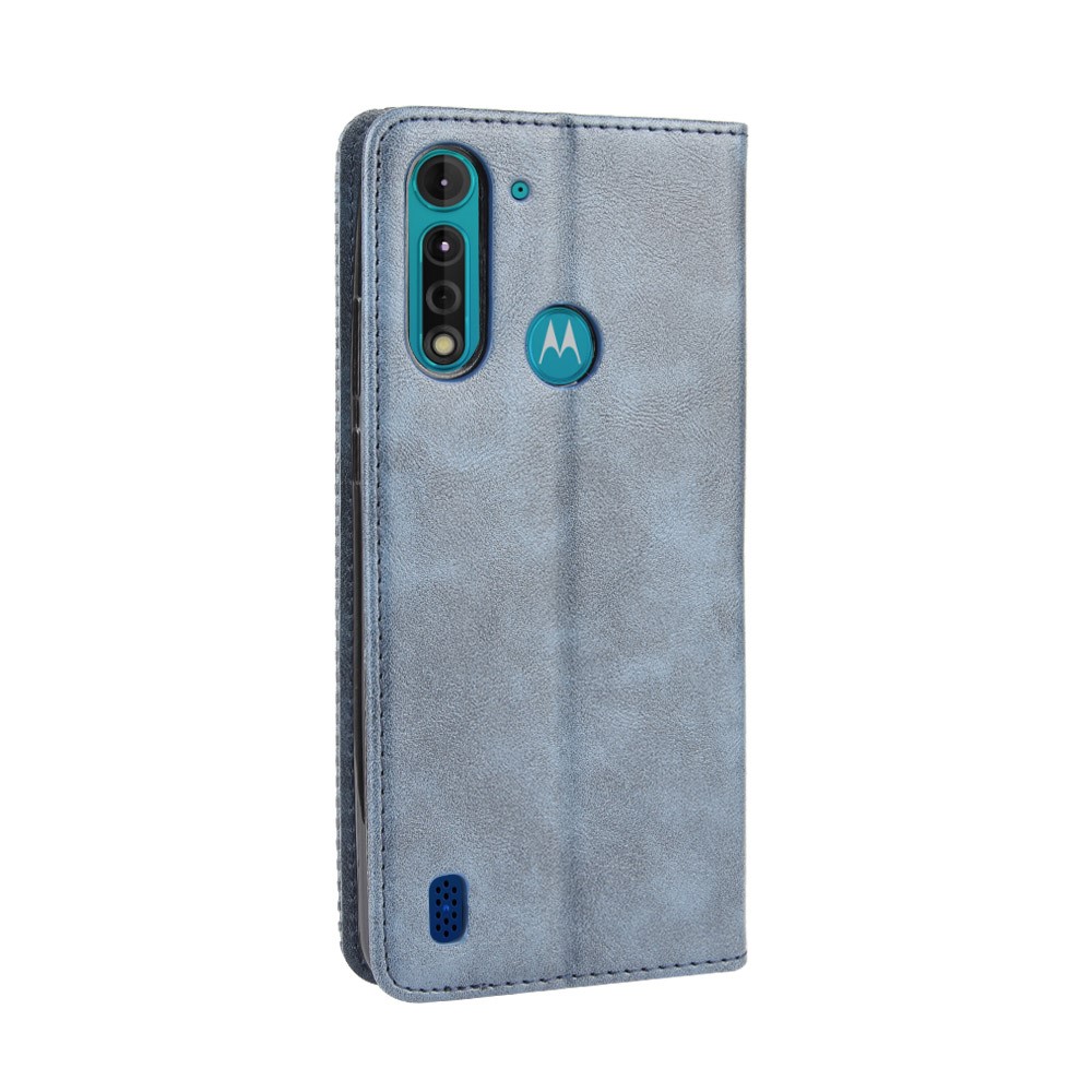 Retro Magnetic Leather Phone Cover for Motorola Moto G8 Power Lite - Blue-7