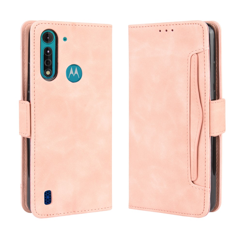 Múltiplas Slots de Cartão PU Shell de Couro Para Motorola Moto G8 Power Lite - Rosa