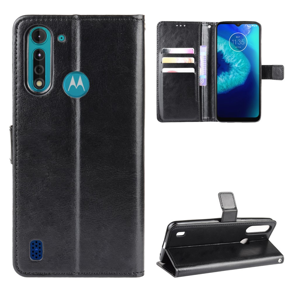 Crazy Horse Skin PU Leather Back Shell for Motorola Moto G8 Power Lite - Black-1