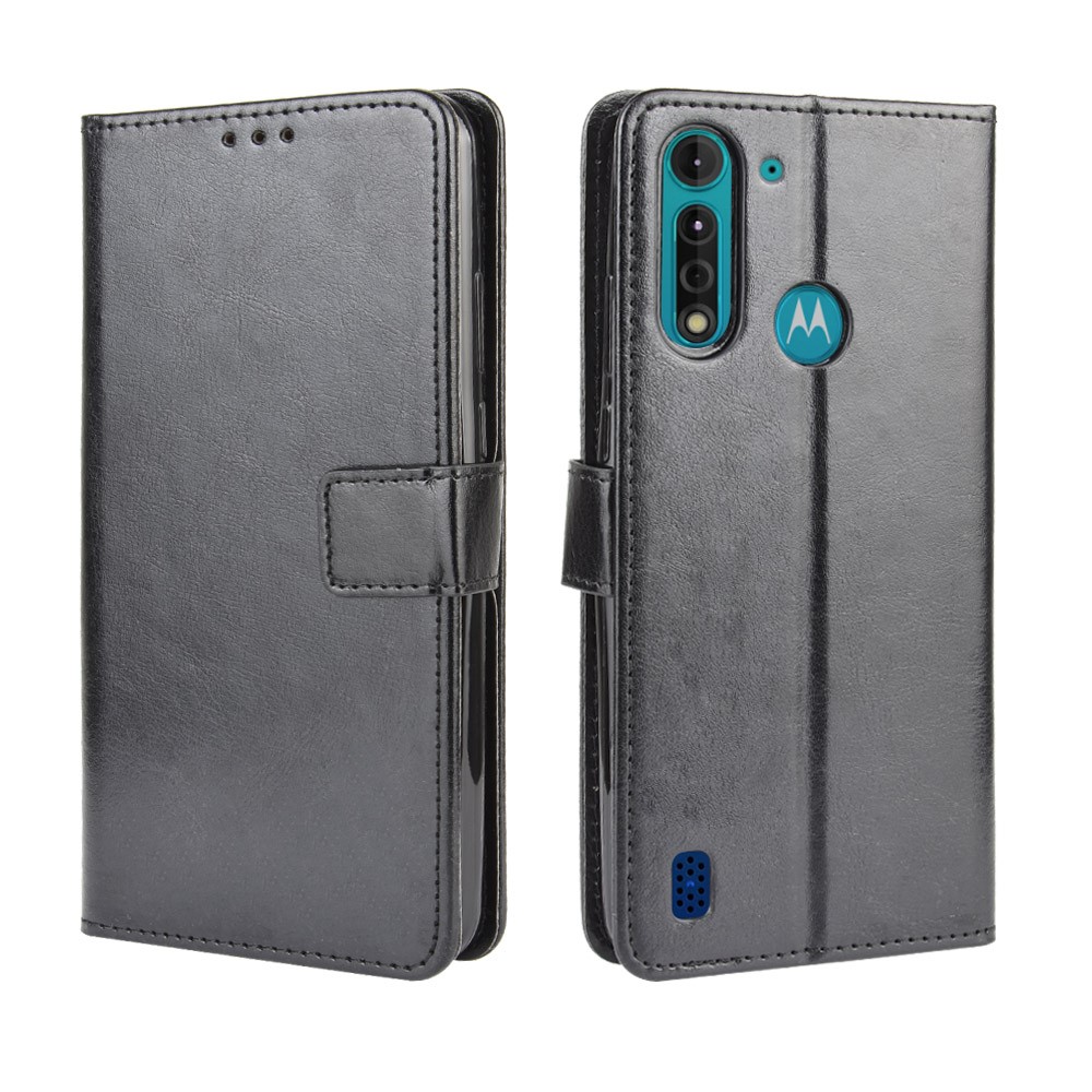 Crazy Horse Skin PU Leather Back Shell for Motorola Moto G8 Power Lite - Black-2
