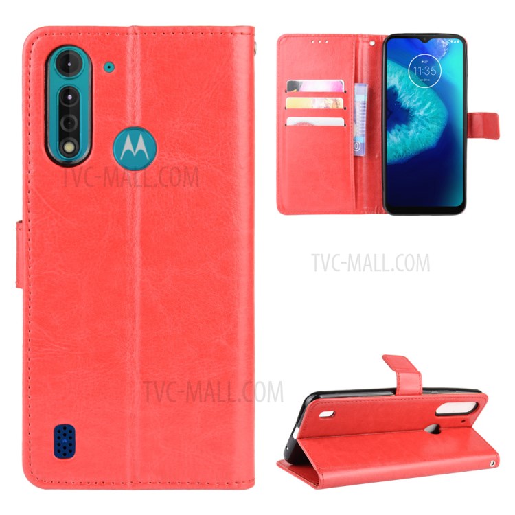 Crazy Horse Skin PU Leather Back Shell for Motorola Moto G8 Power Lite - Red-1
