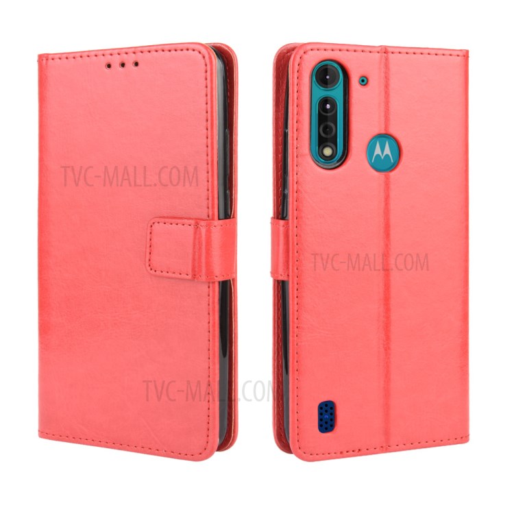 Crazy Horse Skin PU Leather Back Shell for Motorola Moto G8 Power Lite - Red-2