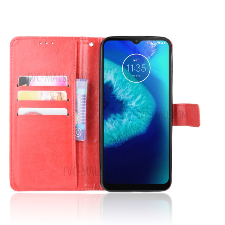Crazy Horse Skin PU Leather Back Shell for Motorola Moto G8 Power Lite - Red-5