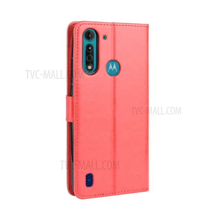 Crazy Horse Skin PU Leather Back Shell for Motorola Moto G8 Power Lite - Red-7