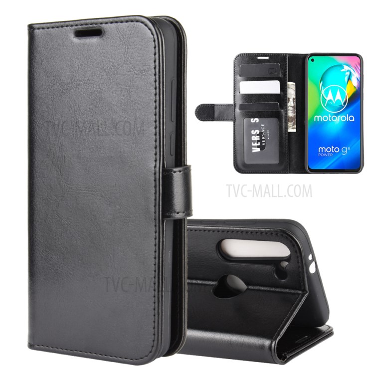 Crazy Horse Skin Leather Wallet Case for Motorola Moto G8 Power - Black-2