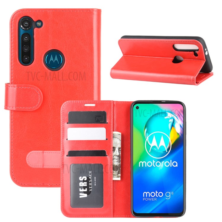 Crazy Horse Skin Leather Wallet Case for Motorola Moto G8 Power - Red-1