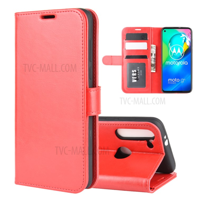 Crazy Horse Skin Leather Wallet Case for Motorola Moto G8 Power - Red-2