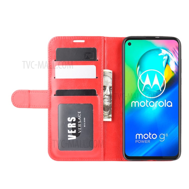 Crazy Horse Skin Leather Wallet Case for Motorola Moto G8 Power - Red-6