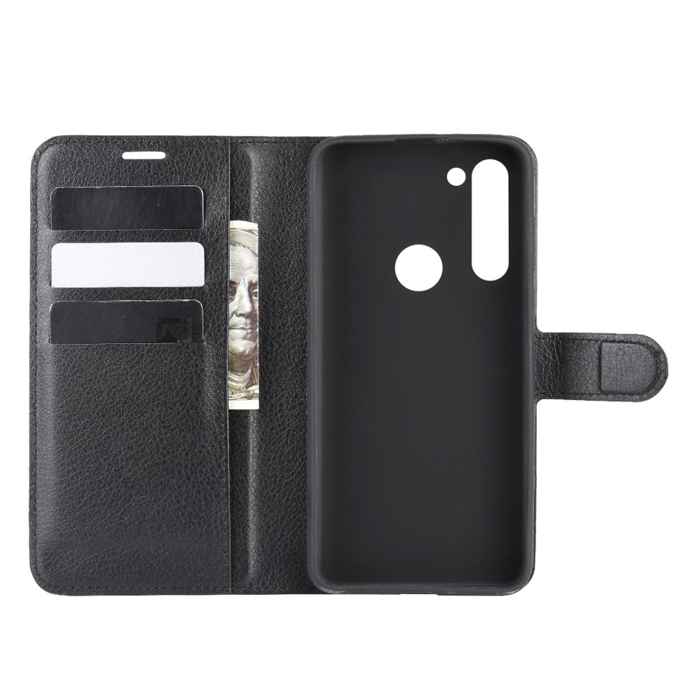 Piel Litchi Con Cubierta de Cuero de Billetera Para Motorola Moto G8 Power - Negro