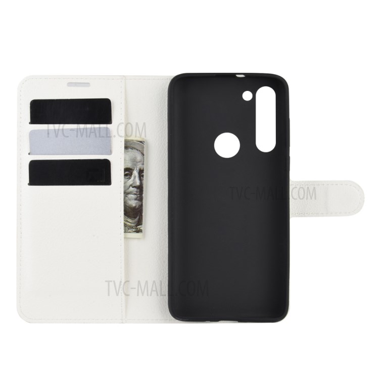 Litchi Skin with Wallet Leather Cover for Motorola Moto G8 Power - White-3