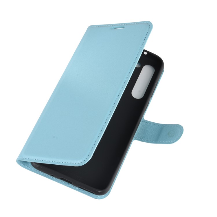 Litchi Skin with Wallet Leather Cover for Motorola Moto G8 Power - Blue-2