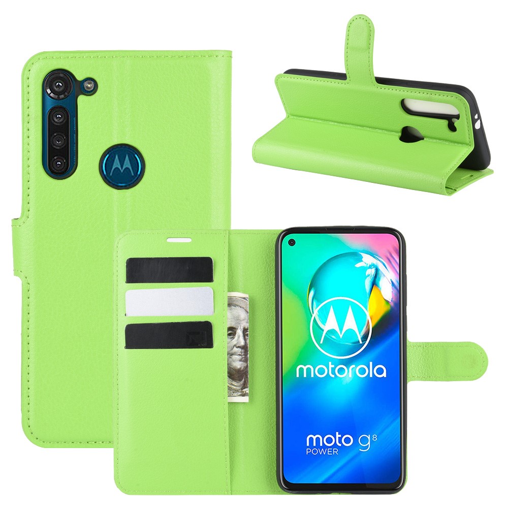 Litchi Skin with Wallet Leather Cover for Motorola Moto G8 Power - Green-1