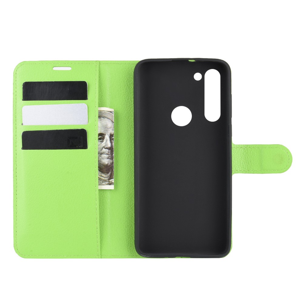 Litchi Skin with Wallet Leather Cover for Motorola Moto G8 Power - Green-3