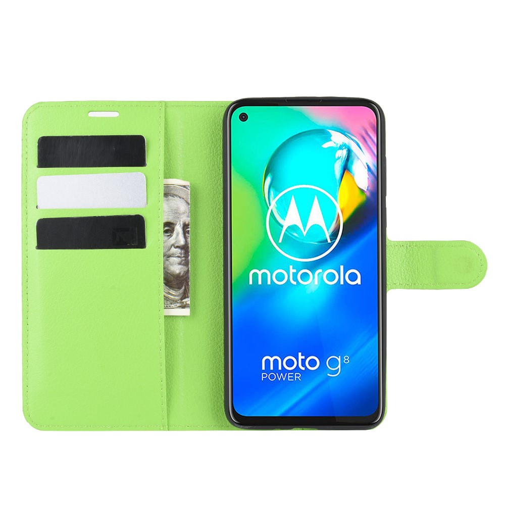 Litchi Skin with Wallet Leather Cover for Motorola Moto G8 Power - Green-4