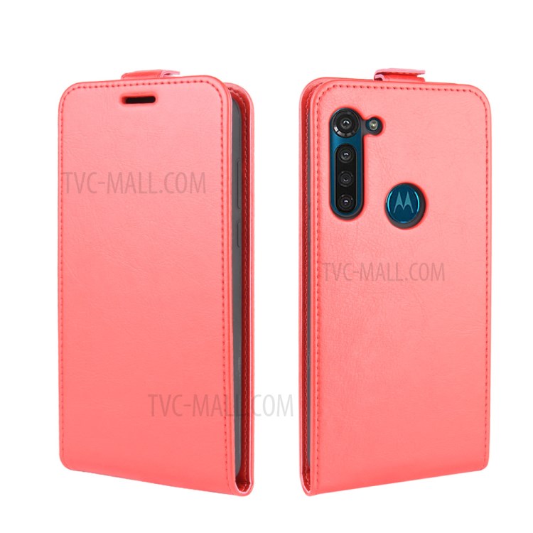 Vertical Flip Crazy Horse Leather with Card Holder Shell for Motorola Moto G8 Power - Red-2