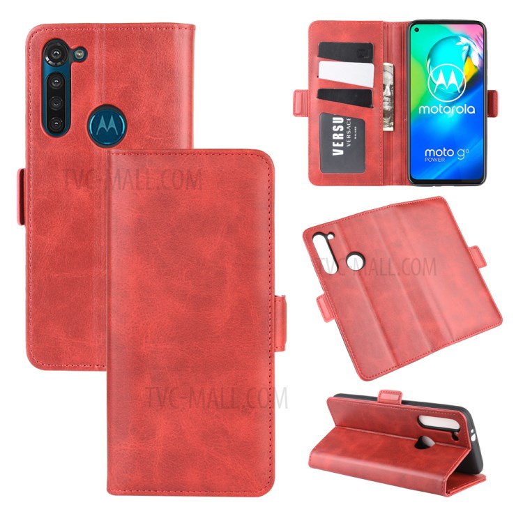 Magnetic PU Leather Stylish Flip Cover for Motorola Moto G8 Power - Red-1