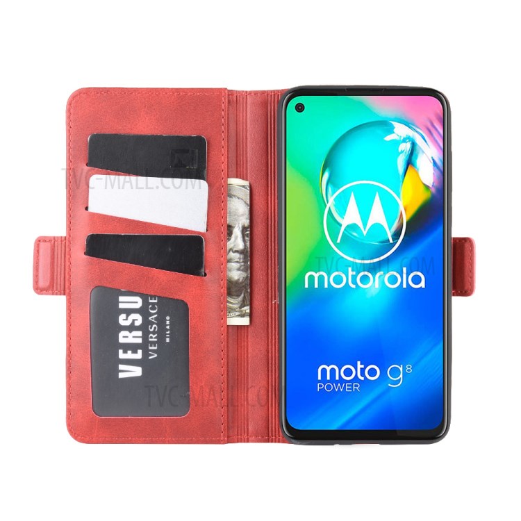 Magnetic PU Leather Stylish Flip Cover for Motorola Moto G8 Power - Red-5