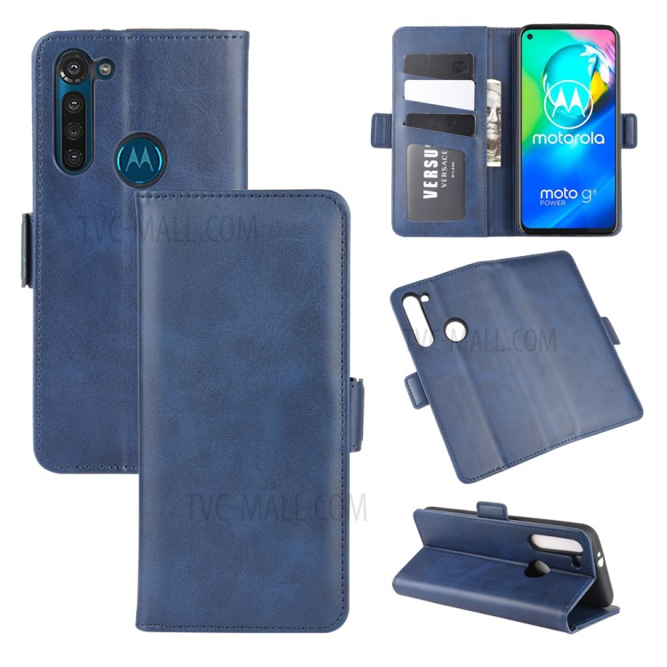 Magnetic PU Leather Stylish Flip Cover for Motorola Moto G8 Power - Blue-1