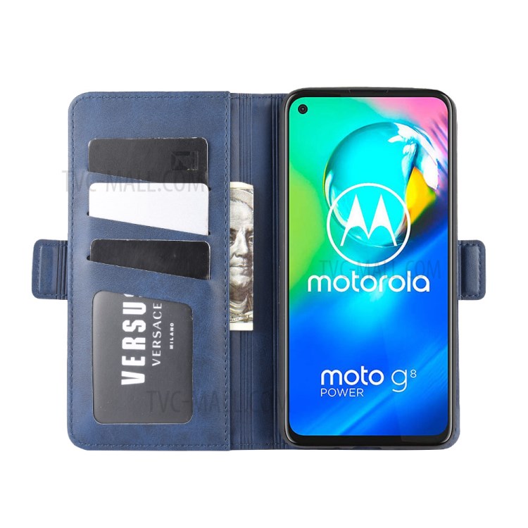 Magnetic PU Leather Stylish Flip Cover for Motorola Moto G8 Power - Blue-3
