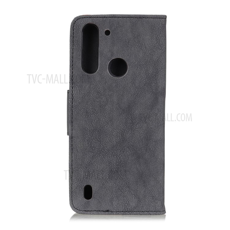 Vintage Style Leather Wallet Stand Mobile Phone Shell for Motorola Moto G8 Power Lite - Grey-2