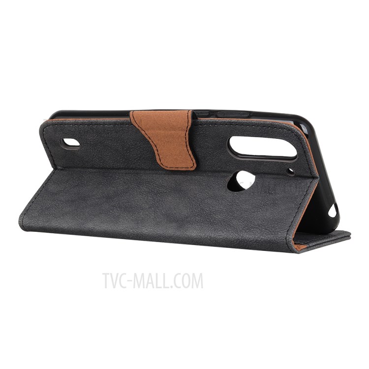 Vintage Style Leather Wallet Stand Mobile Phone Shell for Motorola Moto G8 Power Lite - Grey-3