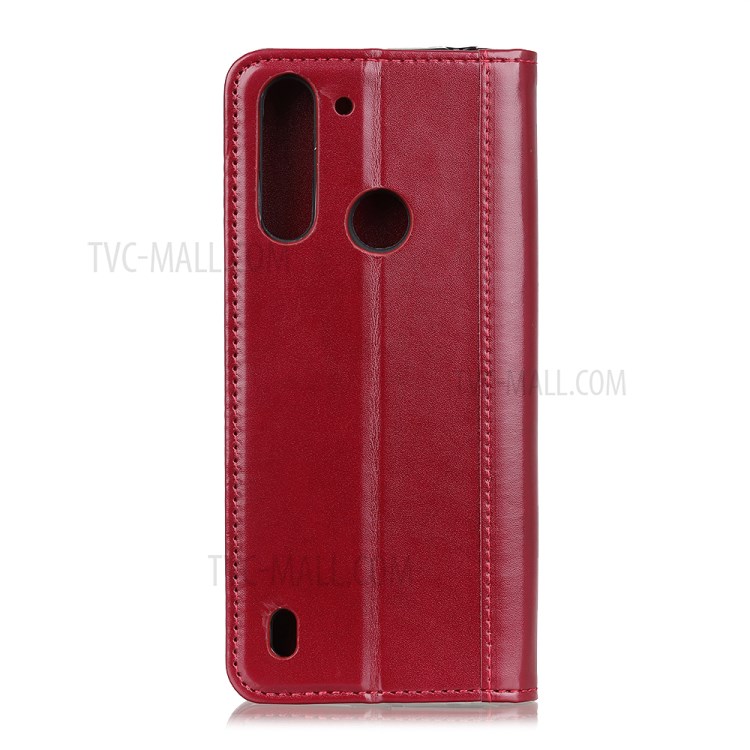 Auto-absorbed Split Leather Wallet Cover Protective Mobile Case for Motorola Moto G8 Power Lite - Wine Red-2