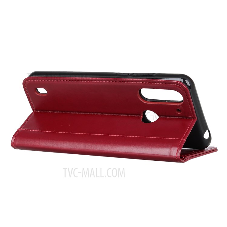 Auto-absorbed Split Leather Wallet Cover Protective Mobile Case for Motorola Moto G8 Power Lite - Wine Red-3