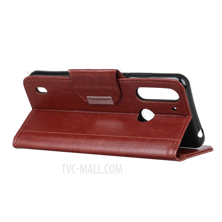 Protective Cover Leather Wallet Stand Mobile Phone Case for Motorola Moto G8 Power Lite - Brown-3
