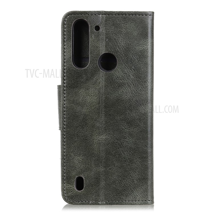Crazy Horse Texture Protection Leather Wallet Stand Case for Motorola Moto G8 Power Lite - Army Green-2