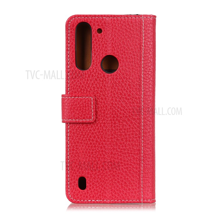 Contrast Color Litchi Texture Wallet Leather Cover for Motorola Moto G8 Power Lite - Red-2