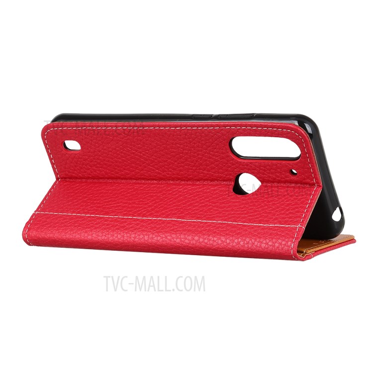 Contrast Color Litchi Texture Wallet Leather Cover for Motorola Moto G8 Power Lite - Red-3