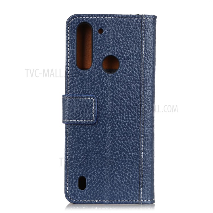 Contrast Color Litchi Texture Wallet Leather Cover for Motorola Moto G8 Power Lite - Blue-2
