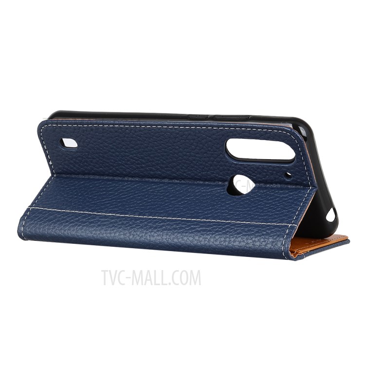 Contrast Color Litchi Texture Wallet Leather Cover for Motorola Moto G8 Power Lite - Blue-3