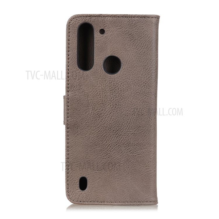 KHAZNEH Leather Wallet Stand Case for Motorola Moto G8 Power Lite - Grey-2