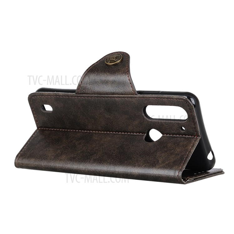 Leather Shell Wallet Cell Phone Case for Motorola Moto G8 Power Lite - Coffee-2