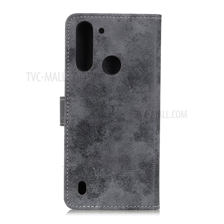 Retro PU Leather Flip Case Wallet Stand Mobile Phone Case for Motorola Moto G8 Power Lite - Grey-2