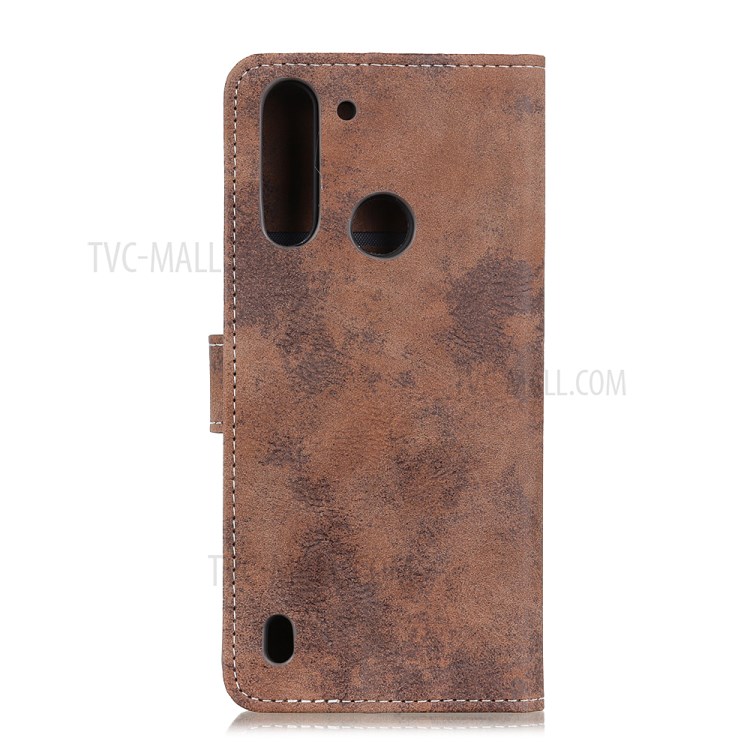 Retro PU Leather Flip Case Wallet Stand Mobile Phone Case for Motorola Moto G8 Power Lite - Brown-2