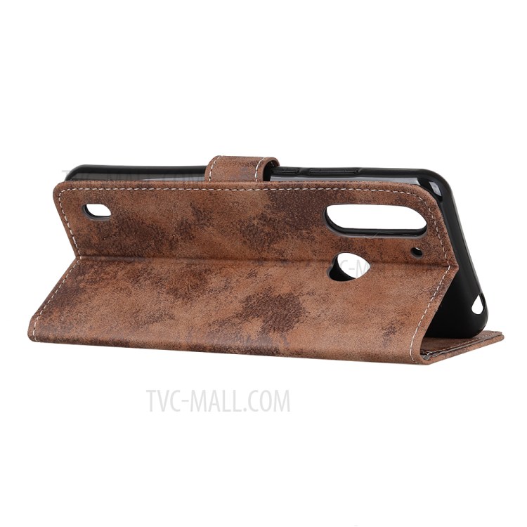 Retro PU Leather Flip Case Wallet Stand Mobile Phone Case for Motorola Moto G8 Power Lite - Brown-3