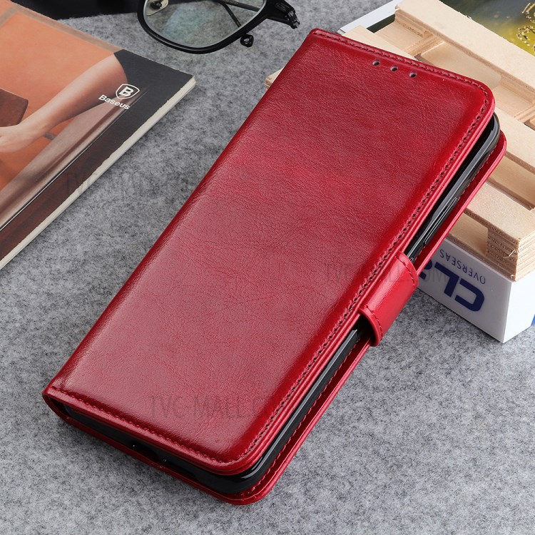 Crazy Horse Magnetic Leather Stand Case for Motorola Moto G8 Power Lite - Red-4