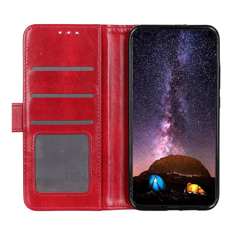 Crazy Horse Magnetic Leather Stand Case for Motorola Moto G8 Power Lite - Red-7