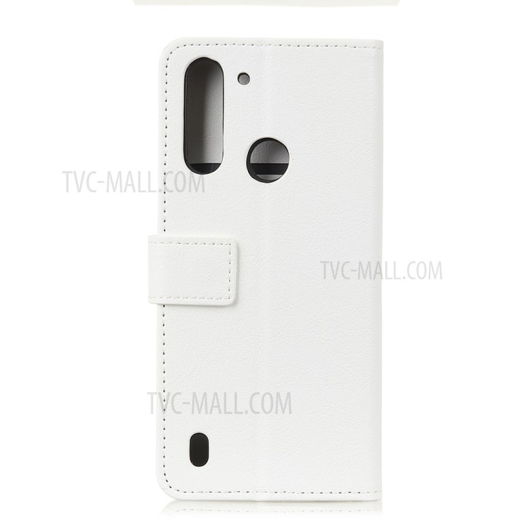 PU Leather Wallet Stand Protective Shell Cover for Motorola Moto G8 Power Lite - White-2