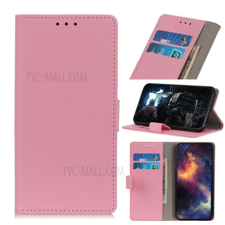 PU Leather Wallet Stand Protective Shell Cover for Motorola Moto G8 Power Lite - Pink-1