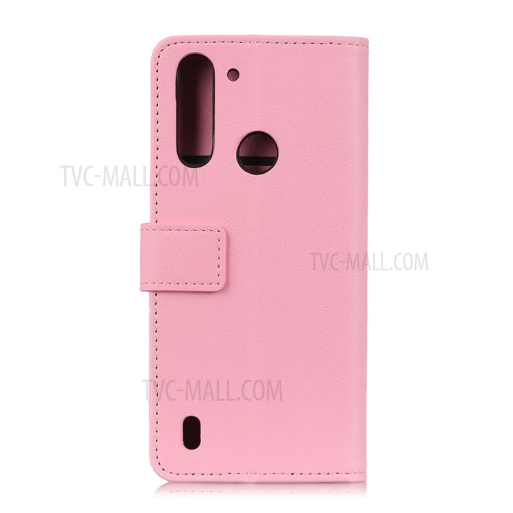 PU Leather Wallet Stand Protective Shell Cover for Motorola Moto G8 Power Lite - Pink-3