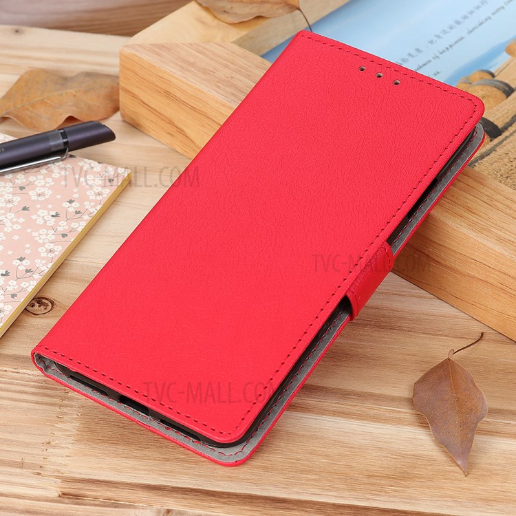 PU Leather Wallet Stand Protective Shell Cover for Motorola Moto G8 Power Lite - Red-10