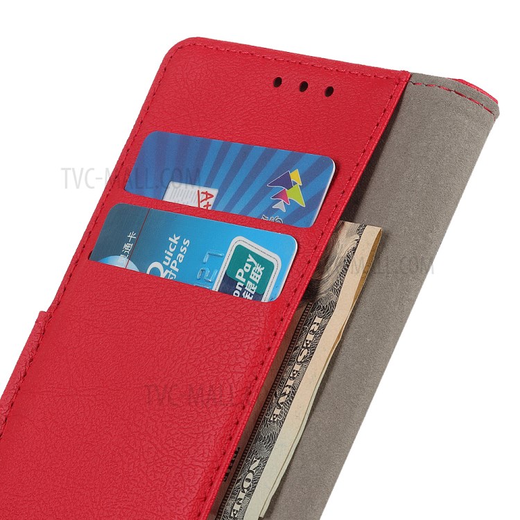 PU Leather Wallet Stand Protective Shell Cover for Motorola Moto G8 Power Lite - Red-8