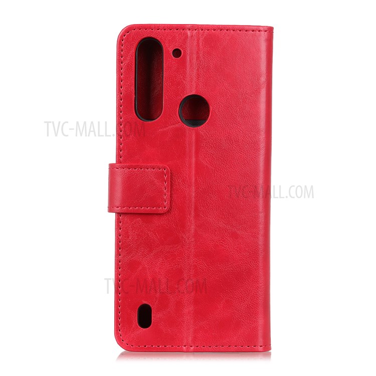 PU Leather Wallet Stand Cell Phone Case for Motorola Moto G8 Power Lite - Red-2