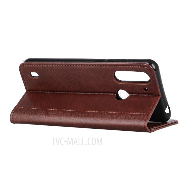 Litchi Grain Auto-absorbed Leather Case Cover for Motorola Moto G8 Power Lite - Brown-3
